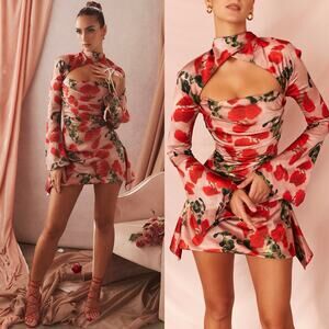NEW House of CB Toira Rose Print Draped Corset Mini Dress SAMPLE Size Small